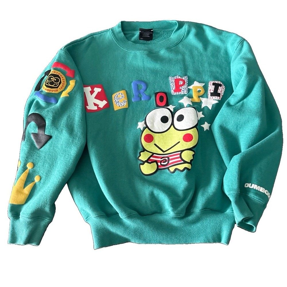 Dumbgood Sweatshirt Unisex S Green Keroppi Sanrio Cotton Pullover Puff Graphic